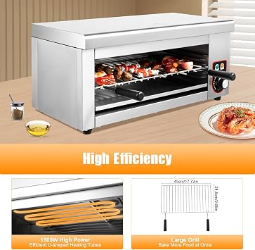 1500W Electric Cheese Melter Grill, 110V Salamander Broiler Machine, Countertop Steak Broiler, Stainless Steel Commercial Sandwich Grill, w/Indicators, for Melt Cheese, Toast Sandwiches
