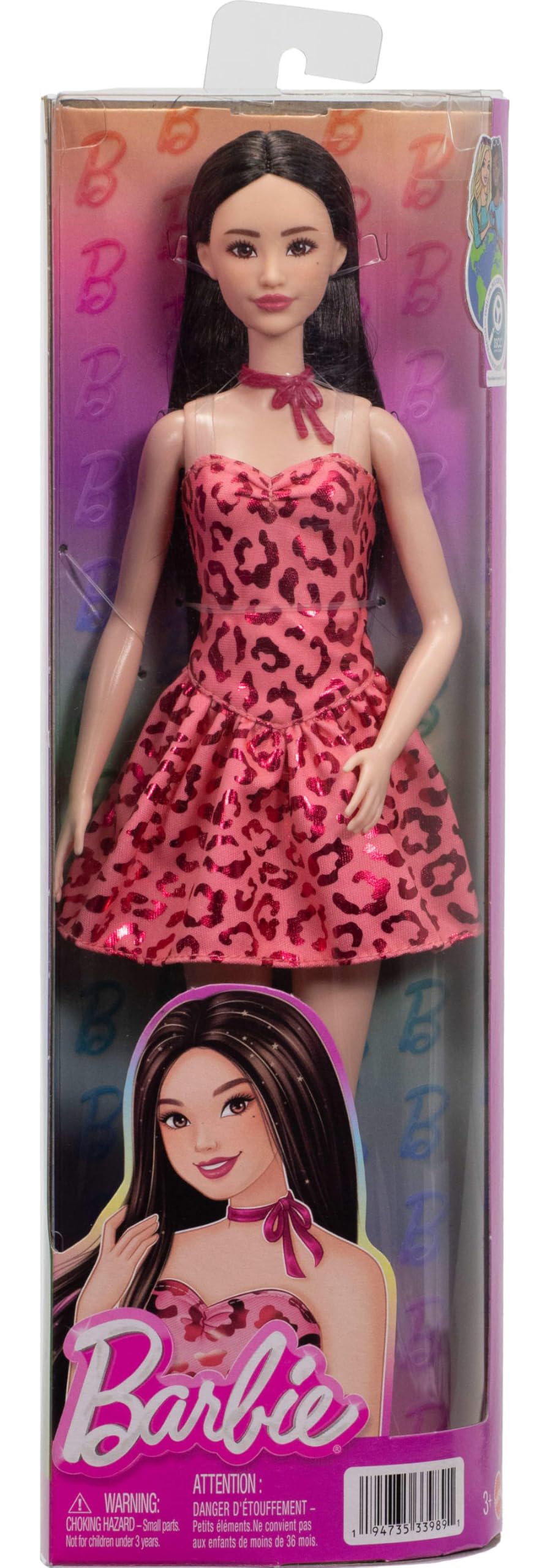 Barbie Fashionistas Doll #246 with Black Hair, Pink Leopard Print Strapless Dress with Accessories Like Tie Necklace and Boots