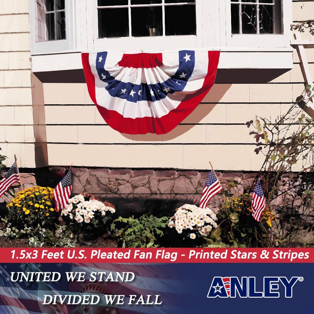 Anley US National Pleated Fan Flag, 1.5x3 ft American Bunting Flag Patriotic Stars & Stripes - Sharp Color and Fade Resistant - United States 1.5 x 3 Ft Half Fan Banner (12 Pack)