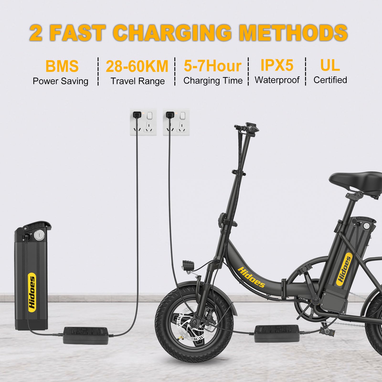 C5 Bici Elettrica Pieghevole 14" Portatile Ebike, 36V 10.4Ah Batteria Rimovibile,25 km/h & Autonomia 25-40 km,Bici Pedalata Assistita con Telaio Posteriore