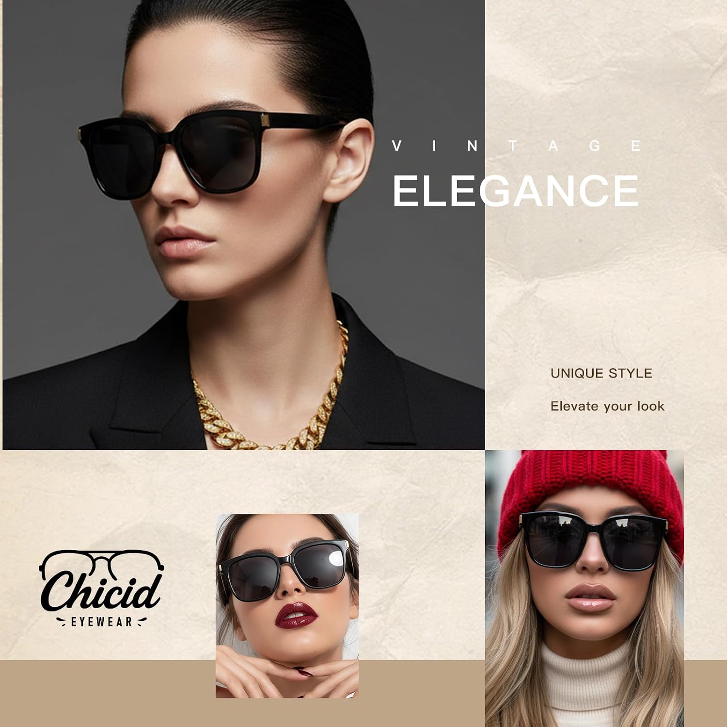 Chicid Trendy Square Sunglasses, Polarized Sunglasses for Women Men Classic Retro Style UV400 Protection