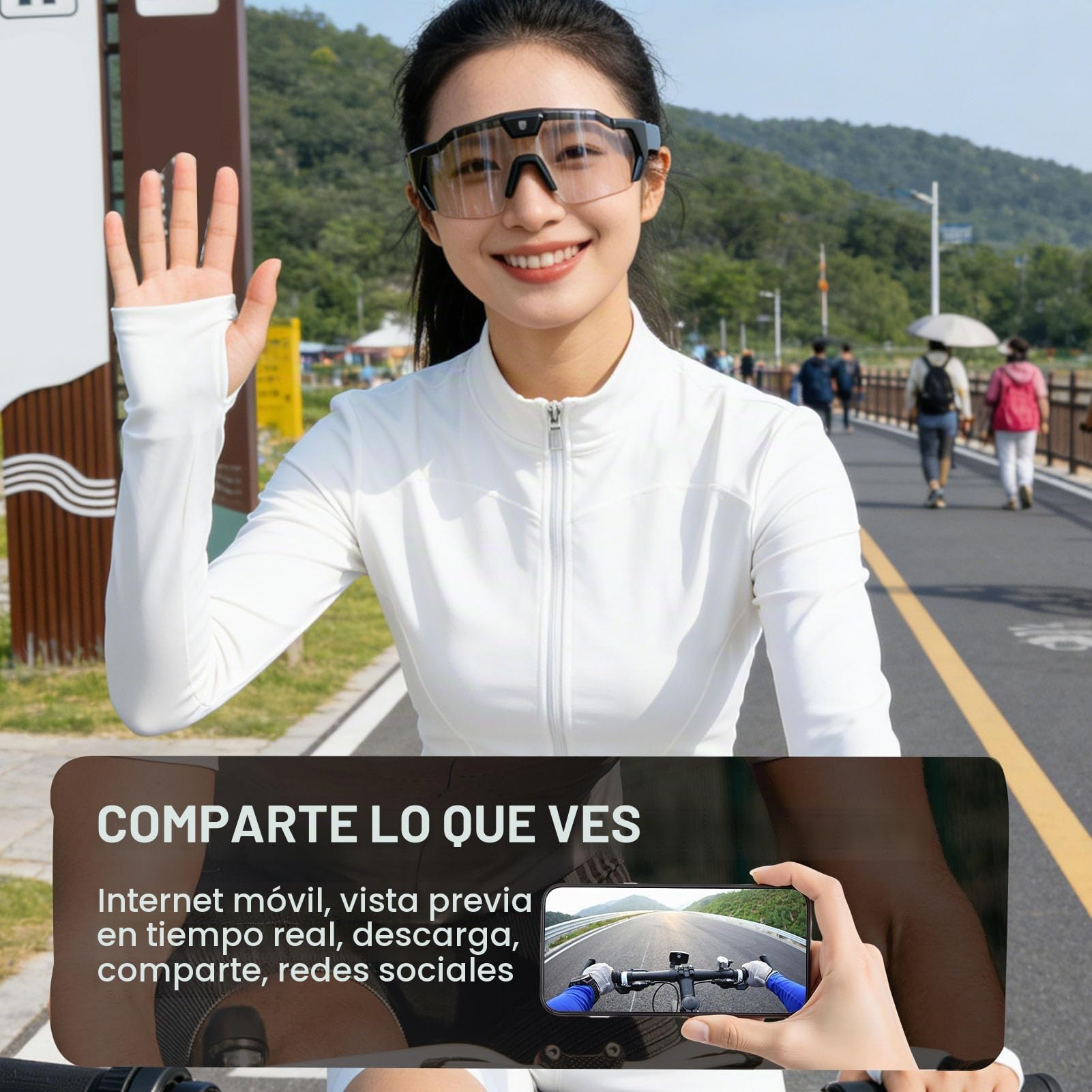 GOWENIC Gafas Deportivas POV con Cámara 1080P 12MP, Gafas de Sol Inteligentes WiFi con Lente Gran Angular, para Esquí, Ciclismo, Senderismo y Deportes Al Aire Libre
