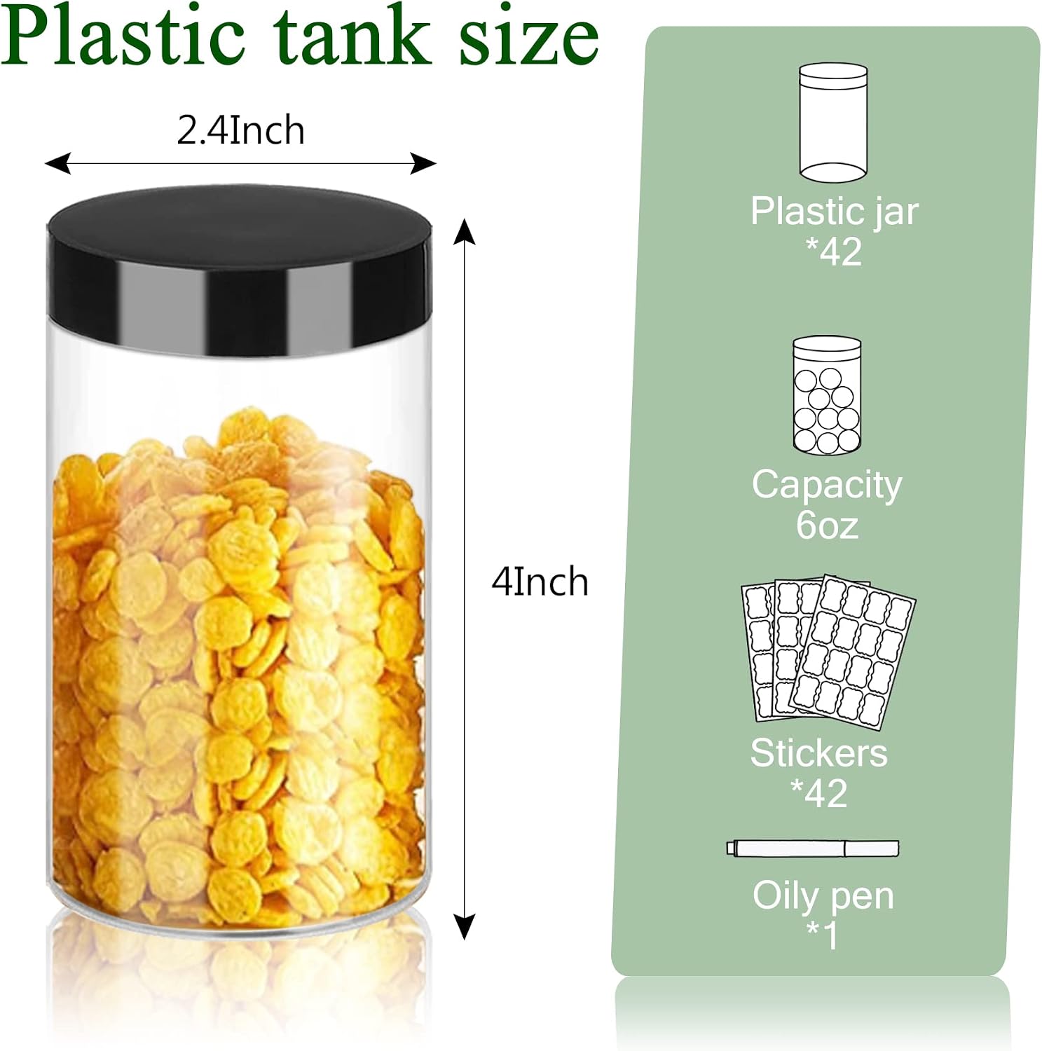 Plastic Jars with Lids 6OZ 42PCS Small Empty Slime Cosmetics Containers Clear Gift Food Jars Round PET Cream Jars with Black Lids Pen Labels for Kitchen Storage Spices Dry Food Body Butter Slime…