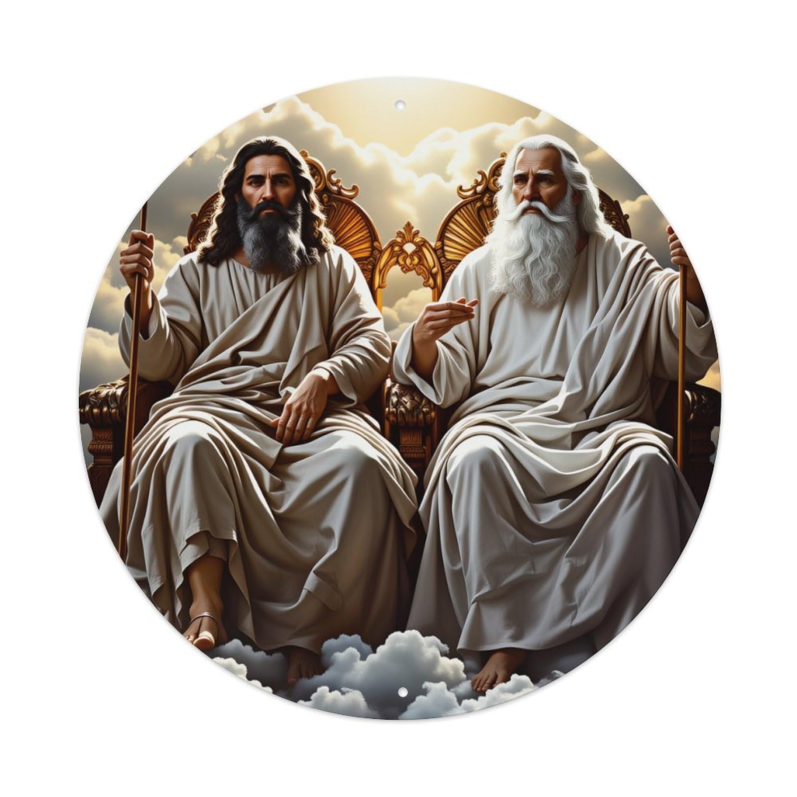 Divine Figures On Throne Clouds Round Tin Sign Vintage Style Metal Sign Home Bar Garden Wall Plaque Decor Metal Poster 8x8 Inch