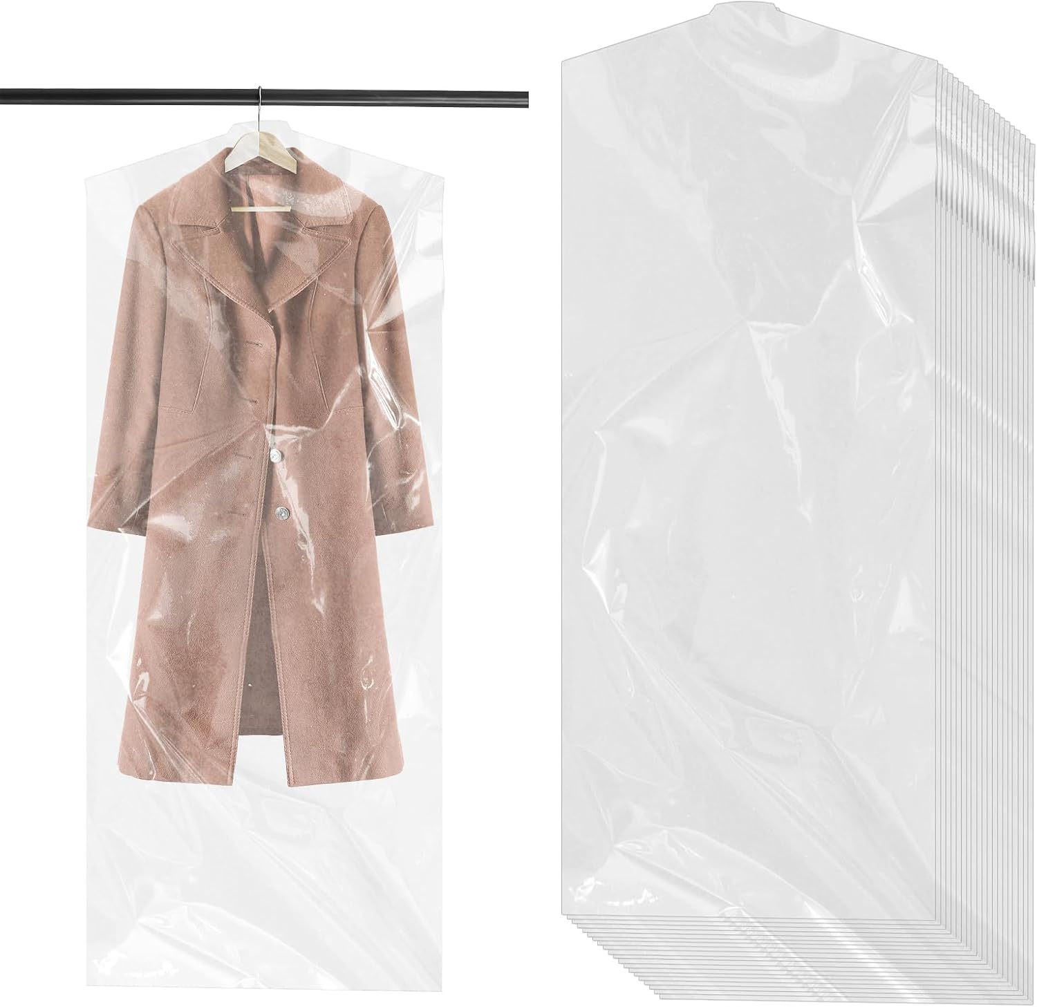 20 Pieces Plastic Dry Cleaning Bag Cover Protector, 60 x 150 CM Clear Garment Bags for Hanging Clothes Laundry Long Dress Suit Closet Travel Shirt Coat Gowns Wedding Home Storage (20pcs)