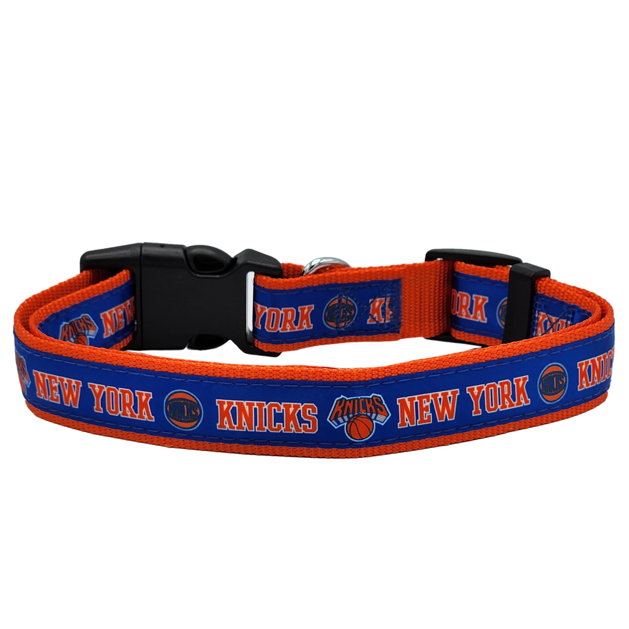 NBA PET Collar de perro de los New York Knicks, tamaño pequeño, collar de equipo de baloncesto para perros y gatos. Un collar brillante y colorido para perros y gatos con licencia de la NBA