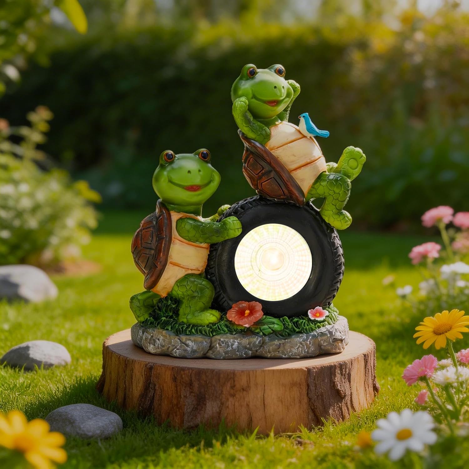 Frog Garden Decor, Solar Garden Lights Frog Statue, 9.25'' Frog Outdoor Decor, Outdoor Frog Figurines Decorations for Patio Yard Lawn Ornaments, Gifts for Birthday Housewarming Mothers Day