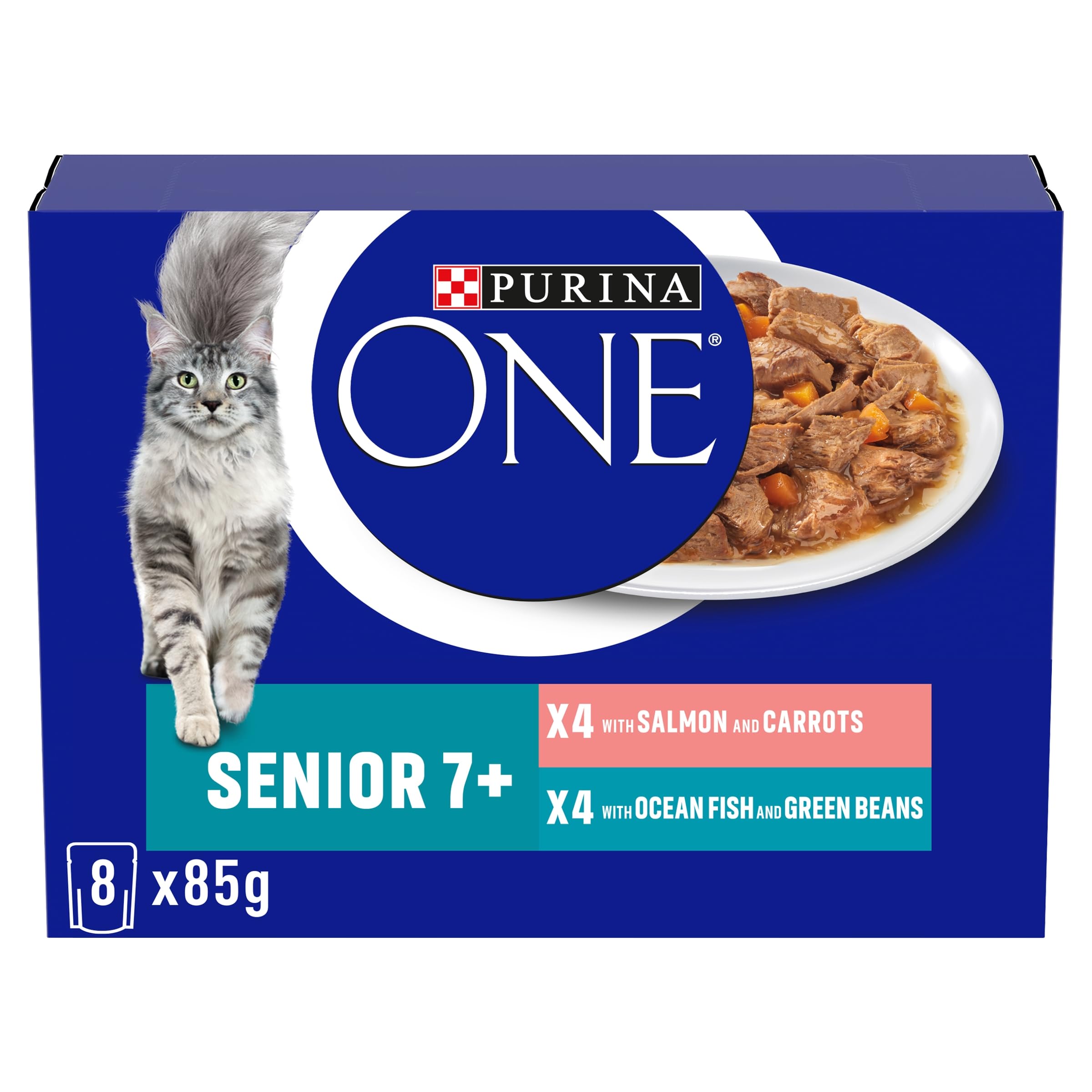 PURINA ONE Senior 7+ Mini Fillets Salmon & Ocean Fish Wet Cat Food 8x85g (Pack of 5) โ image 1