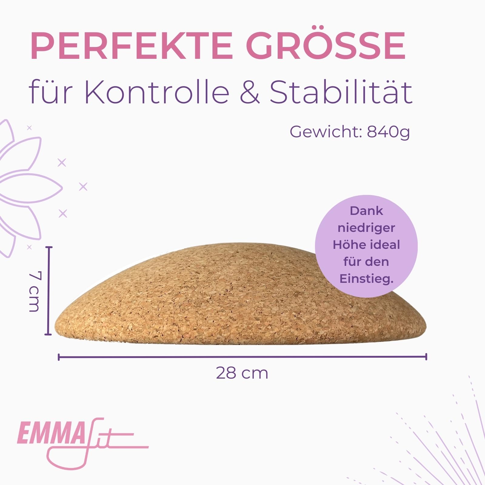 EMMAfit Kork Halbkugel I Balance Ball für Yoga I hochwertige Fitness Halbkugel aus Kork für Balance Training I nachhaltige Balance-Halbkugel für Gleichgewichts- & Fitnesstraining