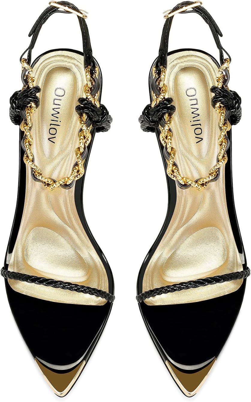 Ouwilov Gold Strappy Stiletto Heels for Women Metallic Ankle Strap Open Toe High Heel Sandals Elegant Dress Shoes for Wedding Party Prom and Evening Events - Image 3