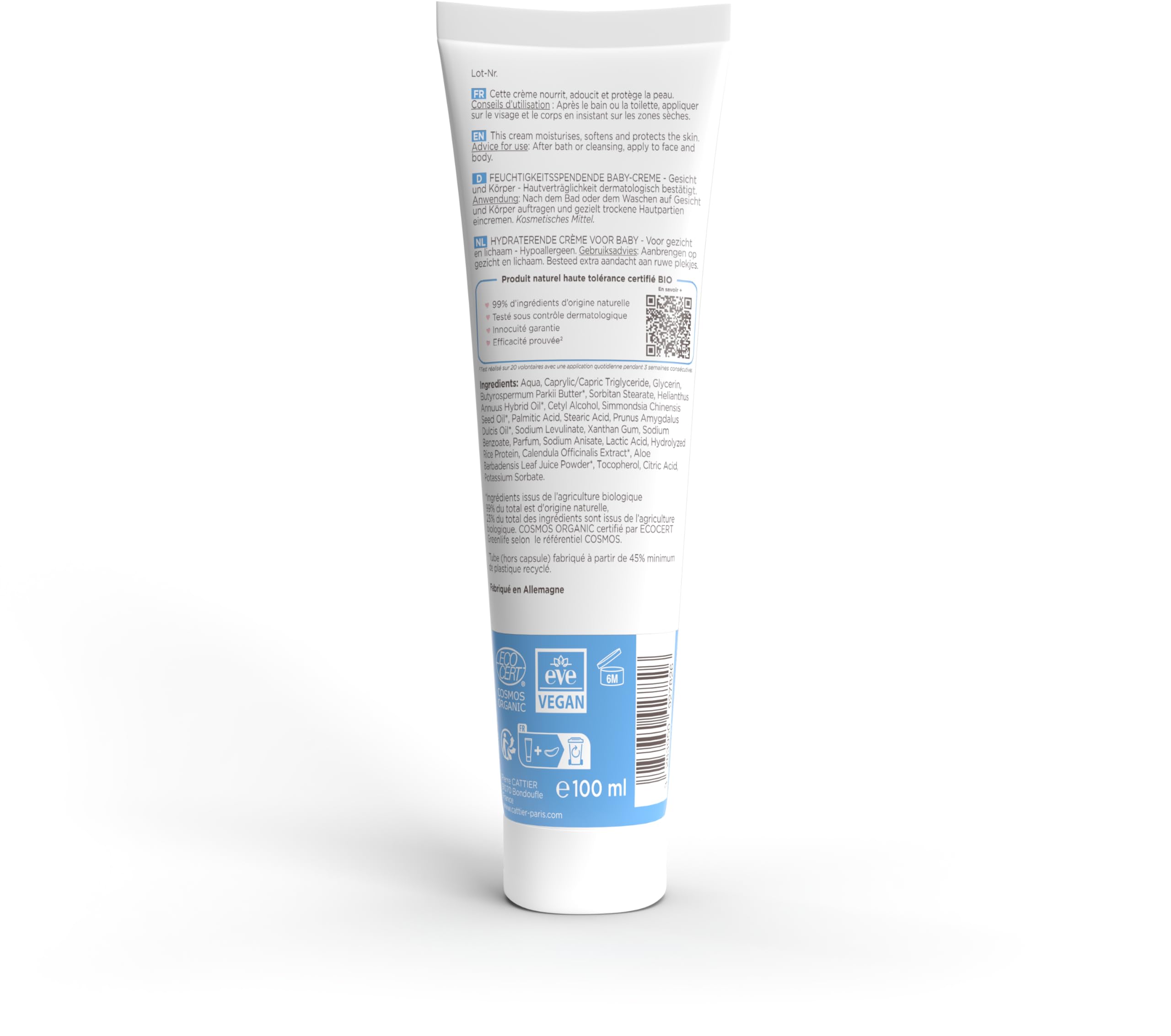 Cattier Bébé Crème Hydratante Bio 100 ml