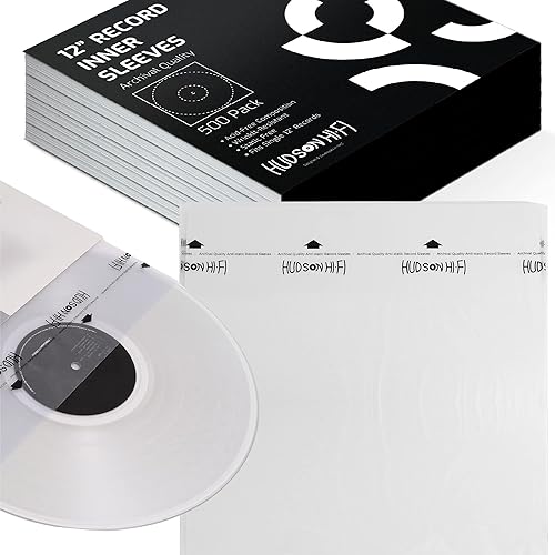 Hudson Hi-Fi Anti-Static Vinyl Record Inner Sleeves - Protective Vinyl Record Inner Sleeve 500 Pack - Protect Your LP Albums from Scratches, Dust & Dirt - Acid-Free Rice Paper Interior Disc Covers