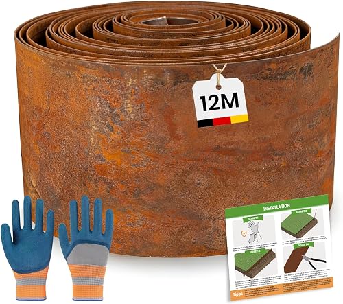 Corten Steel Lawn Edging 12 m x 15 cm, Flexible Flower Be…