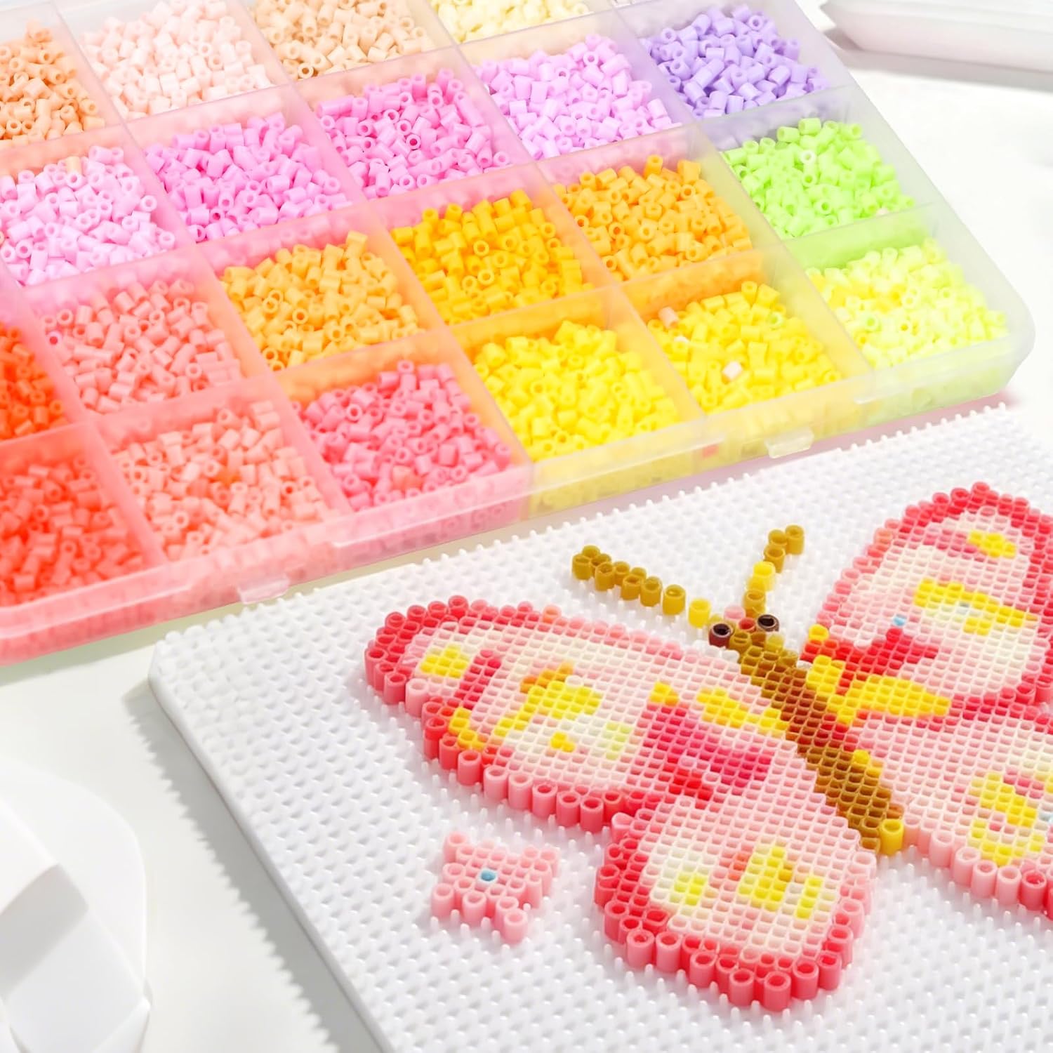 8400 Pcs Fuse Beads Kit 24 Pastel Bloom Colors (2.6mm Mini Beads), 350 Pcs Per Color, Bulk Perler Beads Kits with Storage Case, for DIY Crafting, Soft Sweet Art Projects, Nursery Decor, Spring Crafts