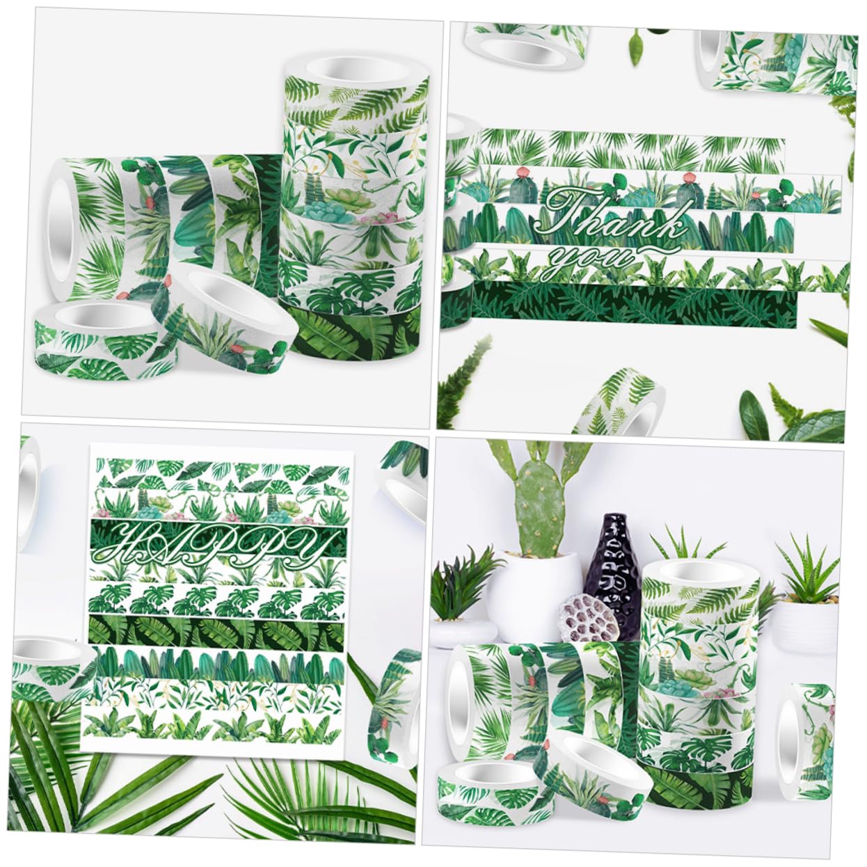 NUOBESTY 60rotoli Nastro Adesivo Decorativo Washi Tape Verde Di Nastro Per Crafting Per Scrapbooking e Decorazioni Fai Da Te Design Unico Di Foglie Estive Adesivo Rimovibile e Facile Da