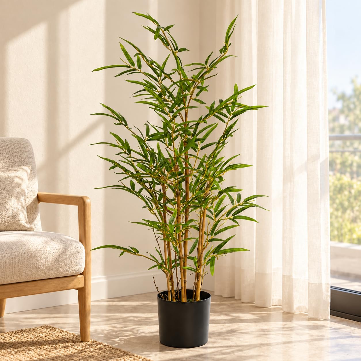 Arick Decor Bamboo Plant - 4ft Faux Tree with Pot -9