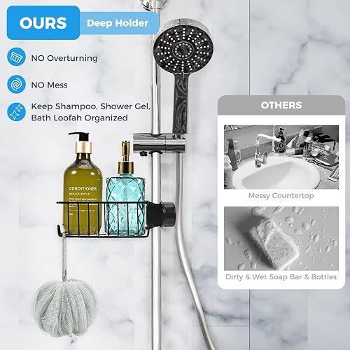 Shower Soap Holder without Drilling, 2 x Stainless Steel Shower Shampoo Holder, Shower Holder, Black Shower Shelf, Hanging Soap Bar, Shower Gel Holder for 18-27 mm Rail - 3
