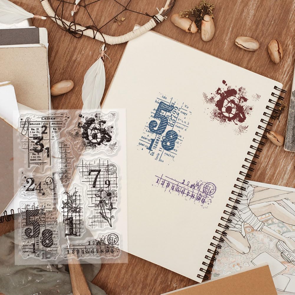 Timbri Trasparenti Vintage Per Scrapbooking - Fogli Silicone Con Testo E Numeri Retr&ograve;, 15x15 Cm