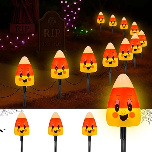 Miniatura 15 de Luces de camino de Halloween para exteriores, paquete de 10 luces de estaca para decoración de fiesta de Halloween con bombillas C9 transparentes