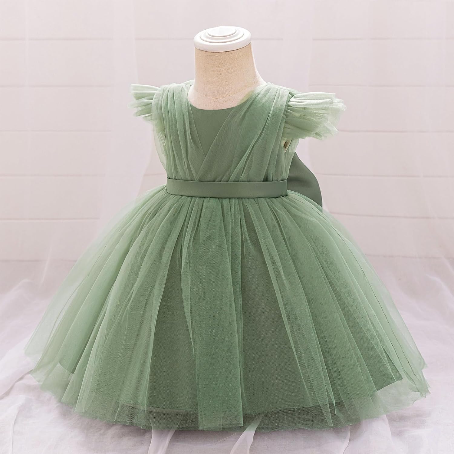 IBAKOM Baby Girl Flutter Sleeve Ruffle 1st 2nd Birthday Outfits Toddler Tea Party Pageant Flower Girl Formal Wedding Dress