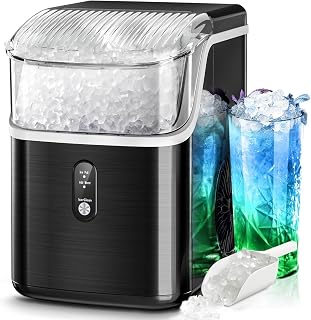 Nugget Ice Maker Countertop, 35Lbs/Day Portable Table Top Machine with Chewable & Crushed Ice, Self-Cleaning, One-Touch Operation for Home(Stainless Steels Black)