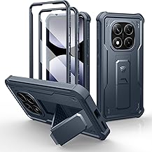 Dexnor For Xiaomi Redmi Note 14 Pro 5G Case【Dual Front Frame and Stand】 with Built-in Sliding Camera & Screen Protector, Shockproof Rugged Protective Case - Navy Blue