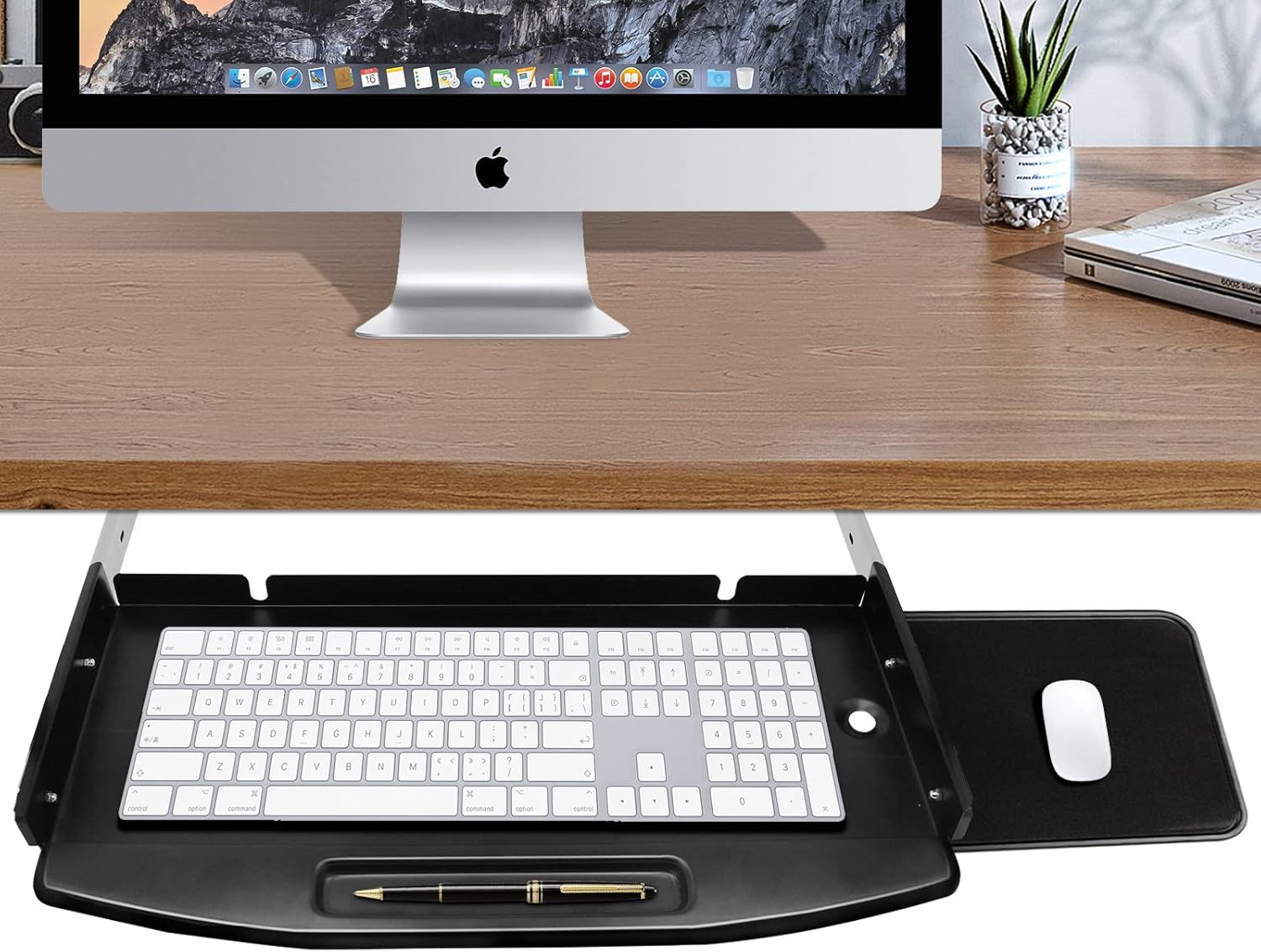 Steel Sliding Keyboard Tray Under Desk 28"Lx10"W with 360 Rotating Mouse Platform