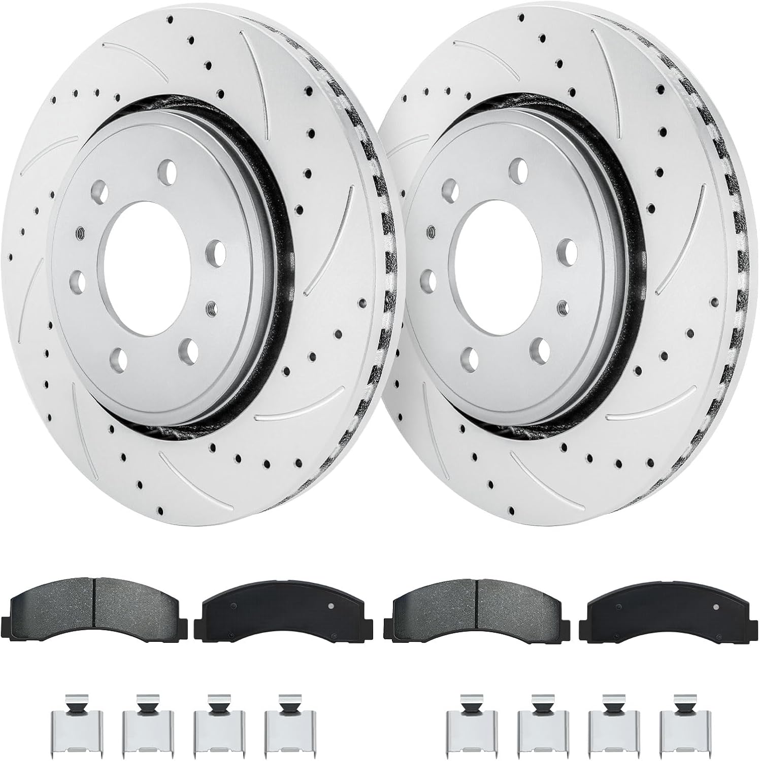 Front Disc Brakes and Rotors Geomet Drilled Slotted Replace for 10-20 Ford F-150, 10-21 Expedition, 10,12-14 Lobo, 10-21 Lincoln Navigator: 680508, AL3Z-1125-B, 7L1Z-1125-A, 8L1Z-1125-A, 54153
