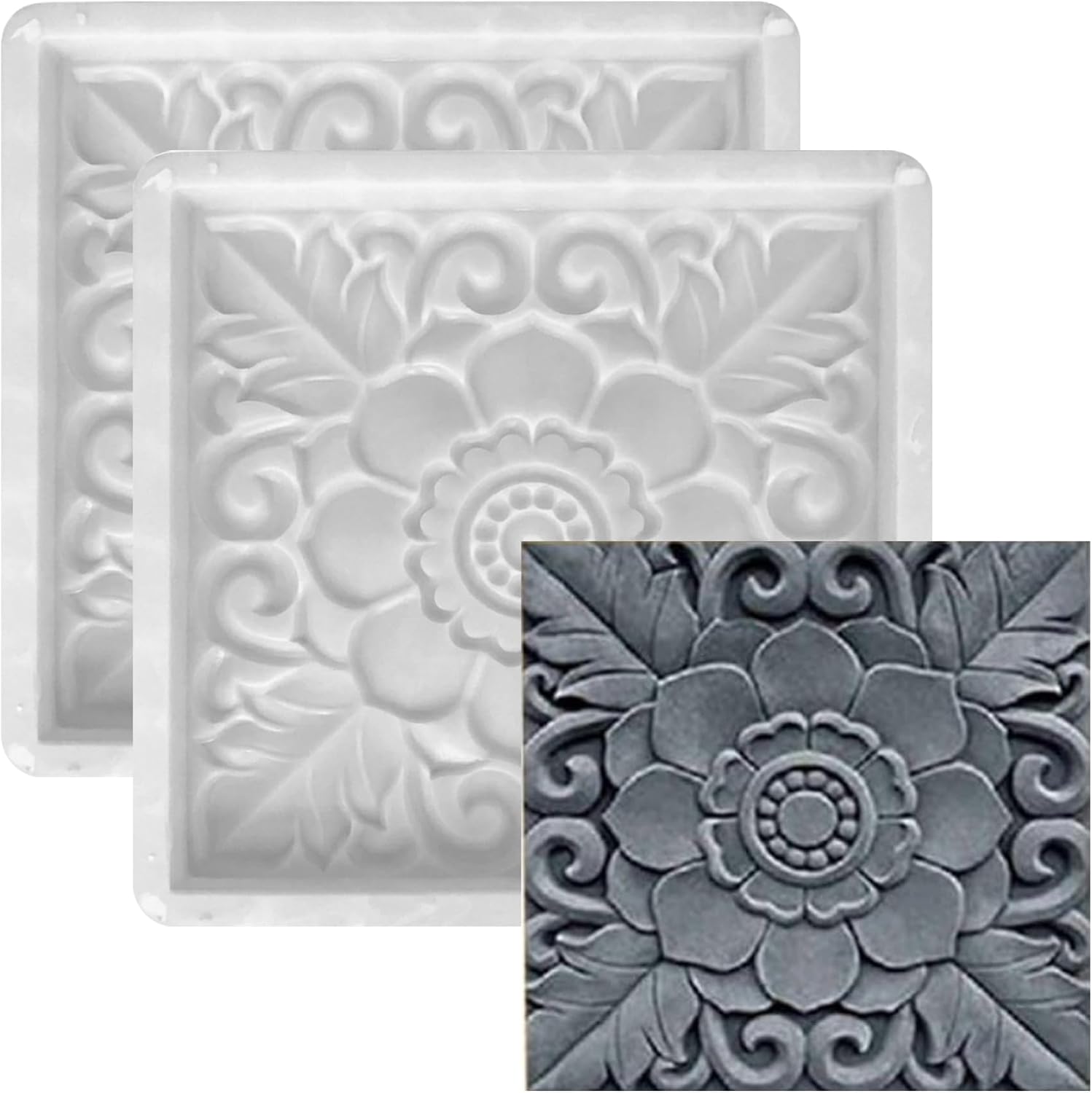 Concrete Paver Molds, 2 Pack DIY Antique Lotus Design Concrete Molds for Making Garden Path Stepping Stones, Reusable Cement Forms for Patio Walkway