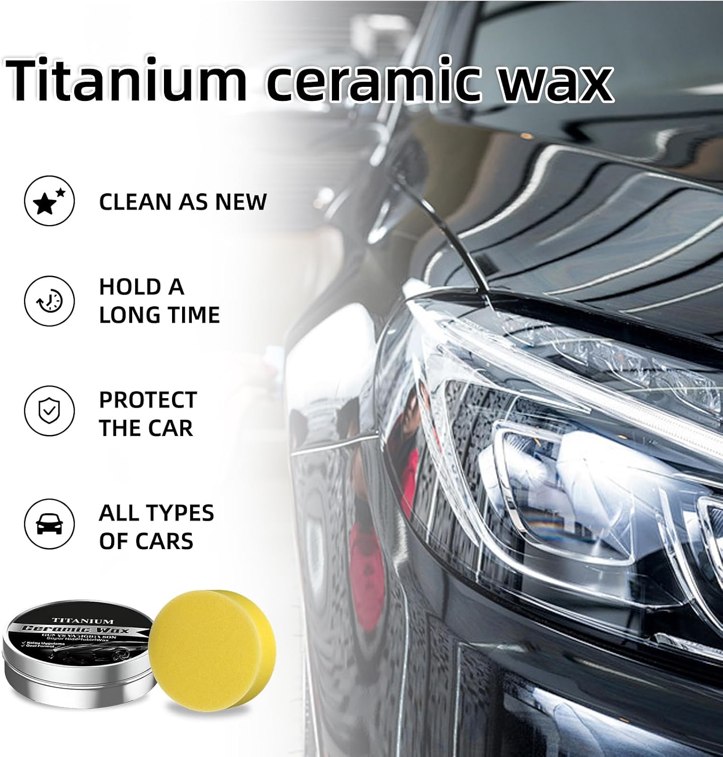 Titanium Ceramic Wax Cream, Strong Protection Car Coating Polishing Wax, Auto Car Scratch Repair Remover Paste, Polish Vehicle Paint Care, Lasting Protection Mild Formula Polish With Sponge