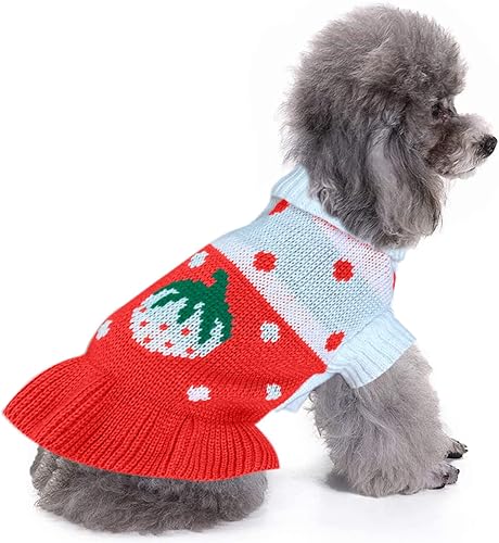 Miniatura 6 de CHBORCHICEN - Suéteres clásicos para perro con tejido de punto, cuello alto de tortuga, ropa cálida y linda de fresa y corazón para cachorros en