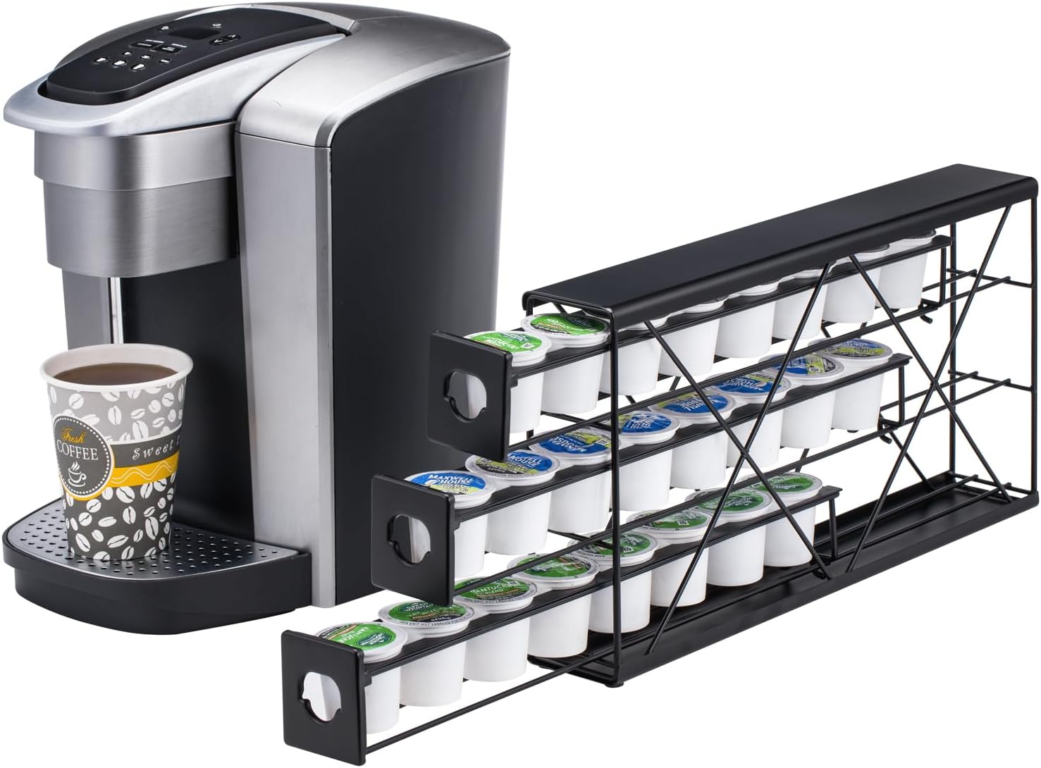 Rice rat k cup Holders for 3 Tier Coffee Pod Holder,Black Metal Space(24 pods)