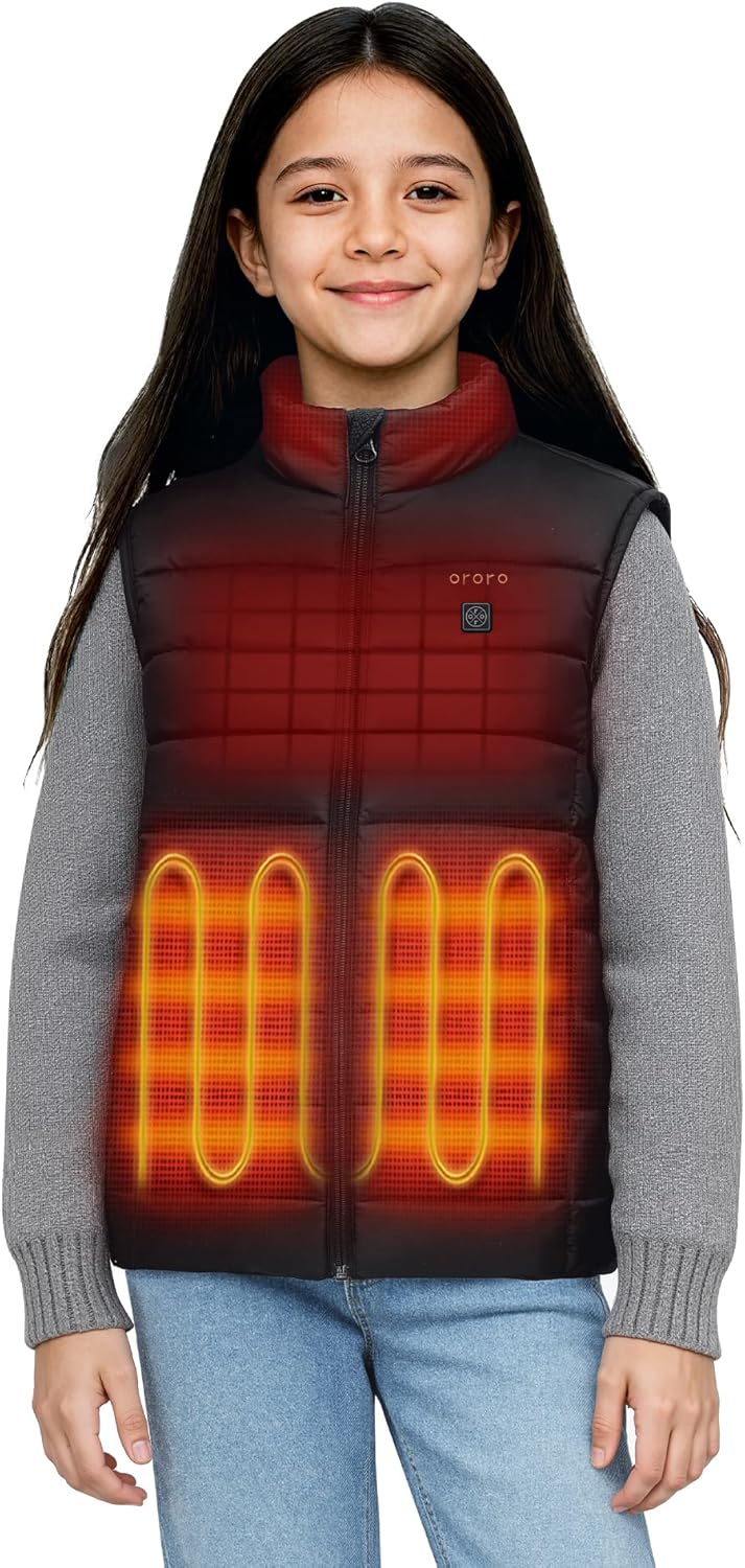 ORORO Kids' 4-Zone Lightweight Heated Vest with USB-C Rechargeable Battery, Girls' Heating Vest