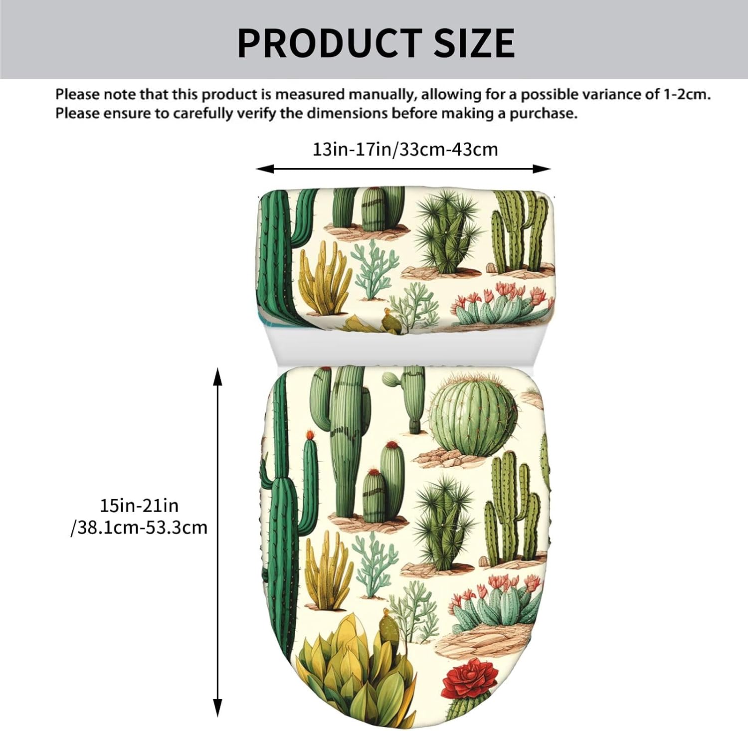 Desert Cactus Toilet Lid Covers Set of 2, Super Soft Washable Toilet Cover Tank Covers with Elastic Edges Universal Fit for Home Toilet Seat Covers for Bathroom Accessories Decor image 2