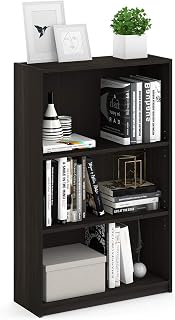 Furinno JAYA Book Shelf, 3-Tier Bookshelf, Bookcase with Adjustable Shelves, 9.5 x 24.5 x 40.3, for Organization and Storage, for Living Room, Bedroom, Home Office, Espresso