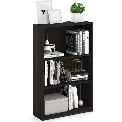 Furinno JAYA Book Shelf, 3-Tier Bookshelf, Bookcase with Adjustable Shelves, 9.5 x 24.5 x 40.3, for Organization and Storage, for Living Room, Bedroom, Home Office, Espresso