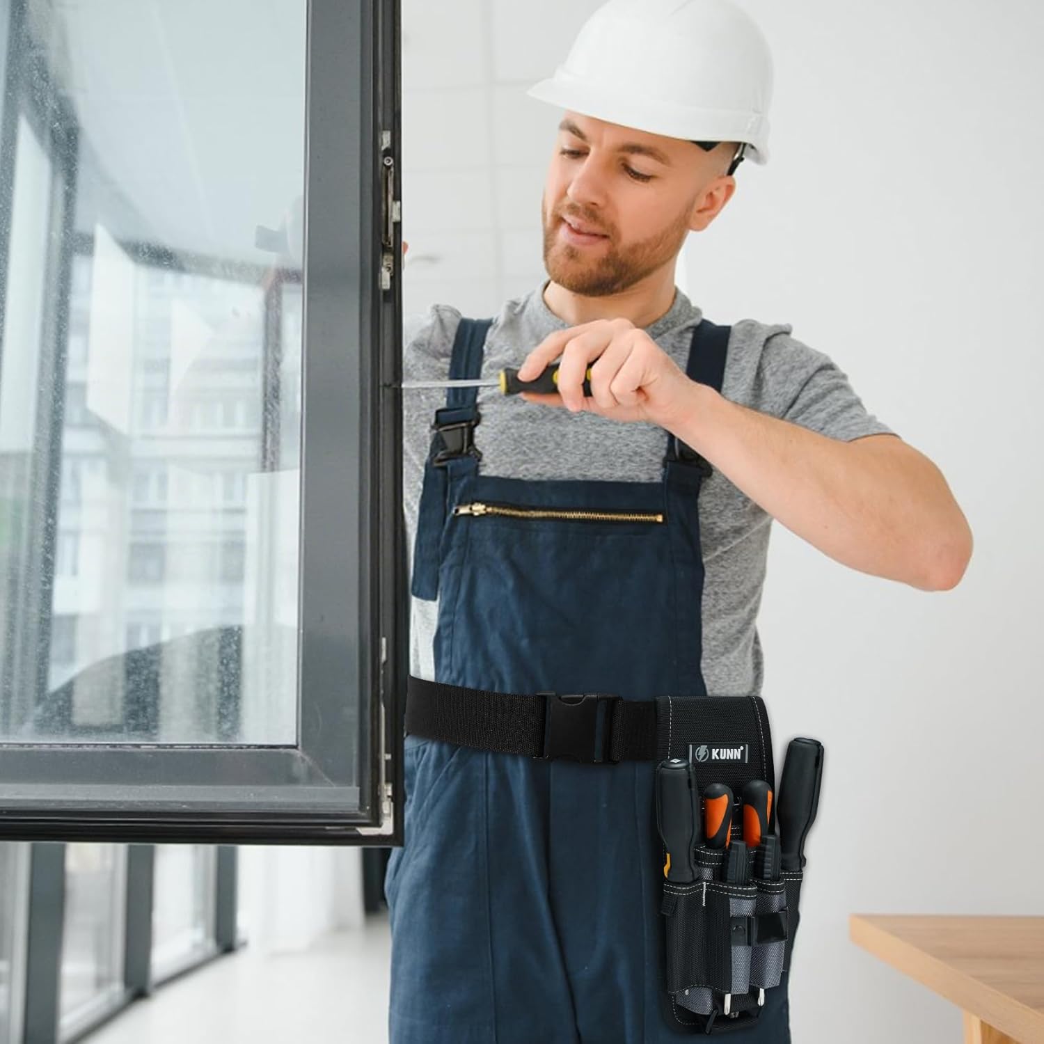 KUNN Small Electrician Tool Pouch with Belt Clip - 7 Pocket Heavy Duty Tool Belt Organizer | 1680D Ballistic Nylon, Adjustable Holster for Technicians, HVAC, Plumbers & DIY - Image 6