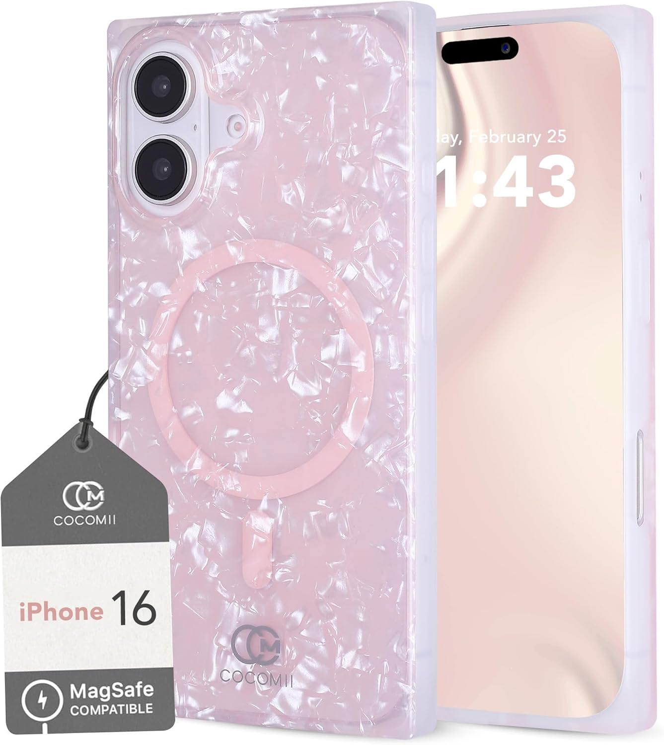 COCOMII Rectangle Case for iPhone 16, Compatible with MagSafe, Pink Opal
