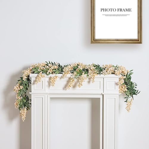 Miniatura 6 de Duovlo 4 guirnaldas de glicina de seda de imitación de 6.6 pies para colgar en el hogar, al aire libre, jardín, ceremonia, boda, arco, decoración