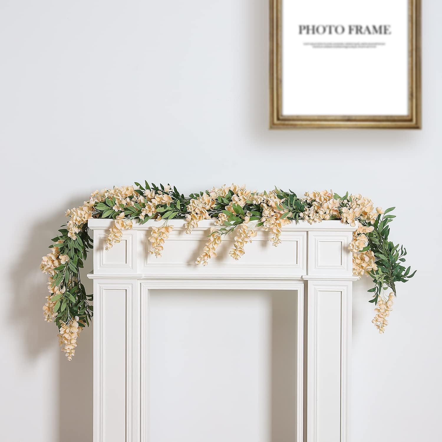 Duovlo 4 Stück 1,8 m/Stück Kunstseide Glyzinie Girlande hängende Blumenrebe für Zuhause Outdoor Garten Zeremonie Hochzeit Bogen Blumendekoration (Champagner)