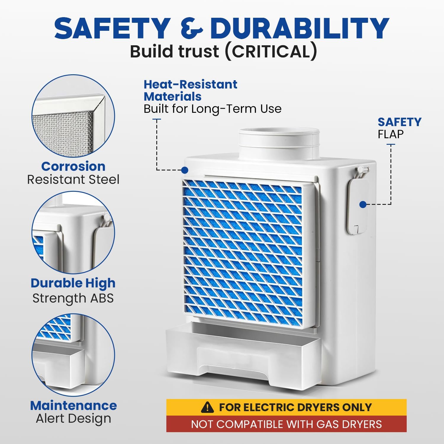 Indoor Dryer Vent Kit with Hose – 3-in-1 Lint Trap with Stainless Steel Filter, Polyester Filter & Water Reservoir – Includes Aluminum Duct, Safety Vent Flap & Installation Hardware