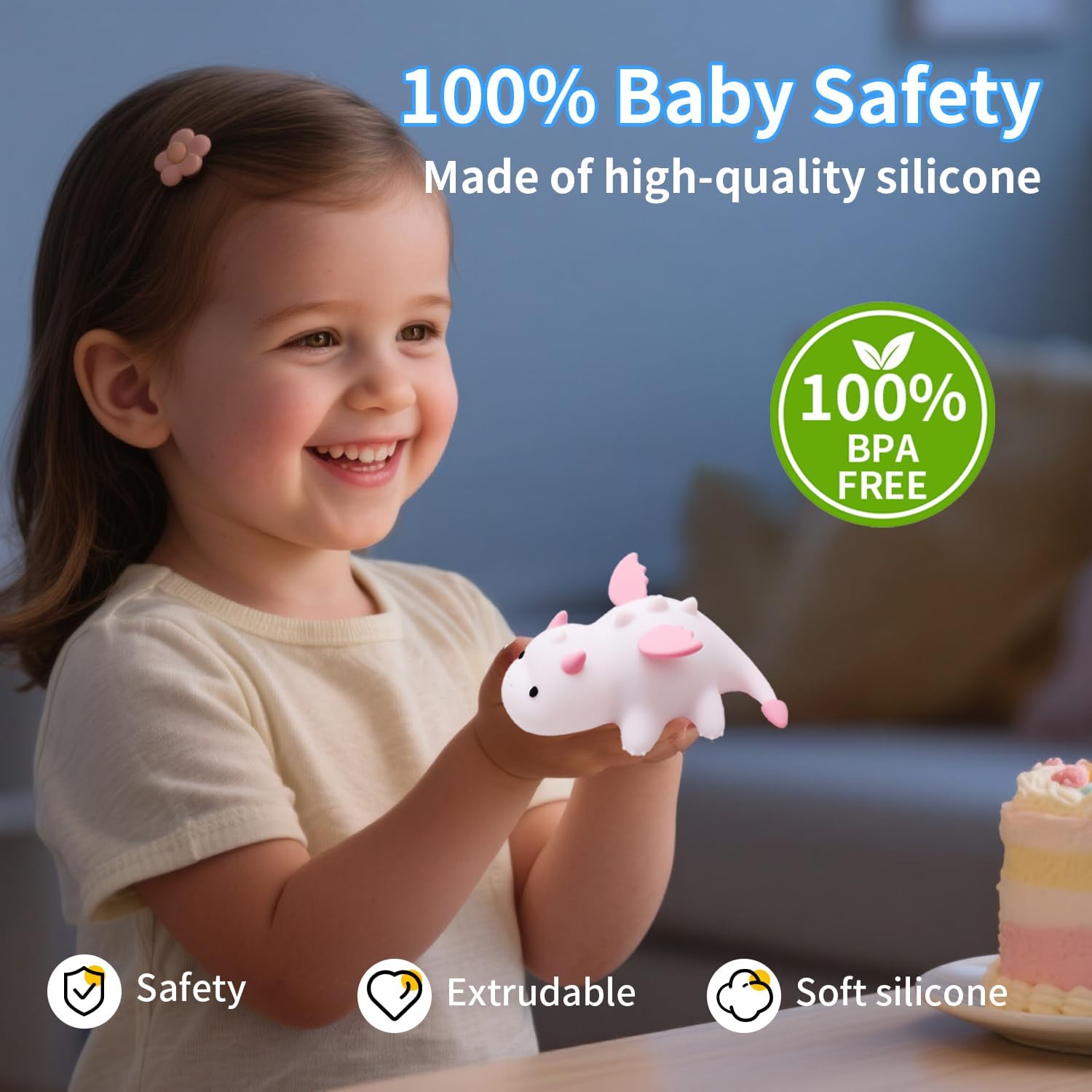 Cute Dragon Kids Night Light, Dinosaur Silicone Lamp with 7 RGB Colors & Warm White, Portable Magnetic Night Light for Home, Rechargeable Decorative Mood Lamp, Birthday Gift for All Ages - Image 5