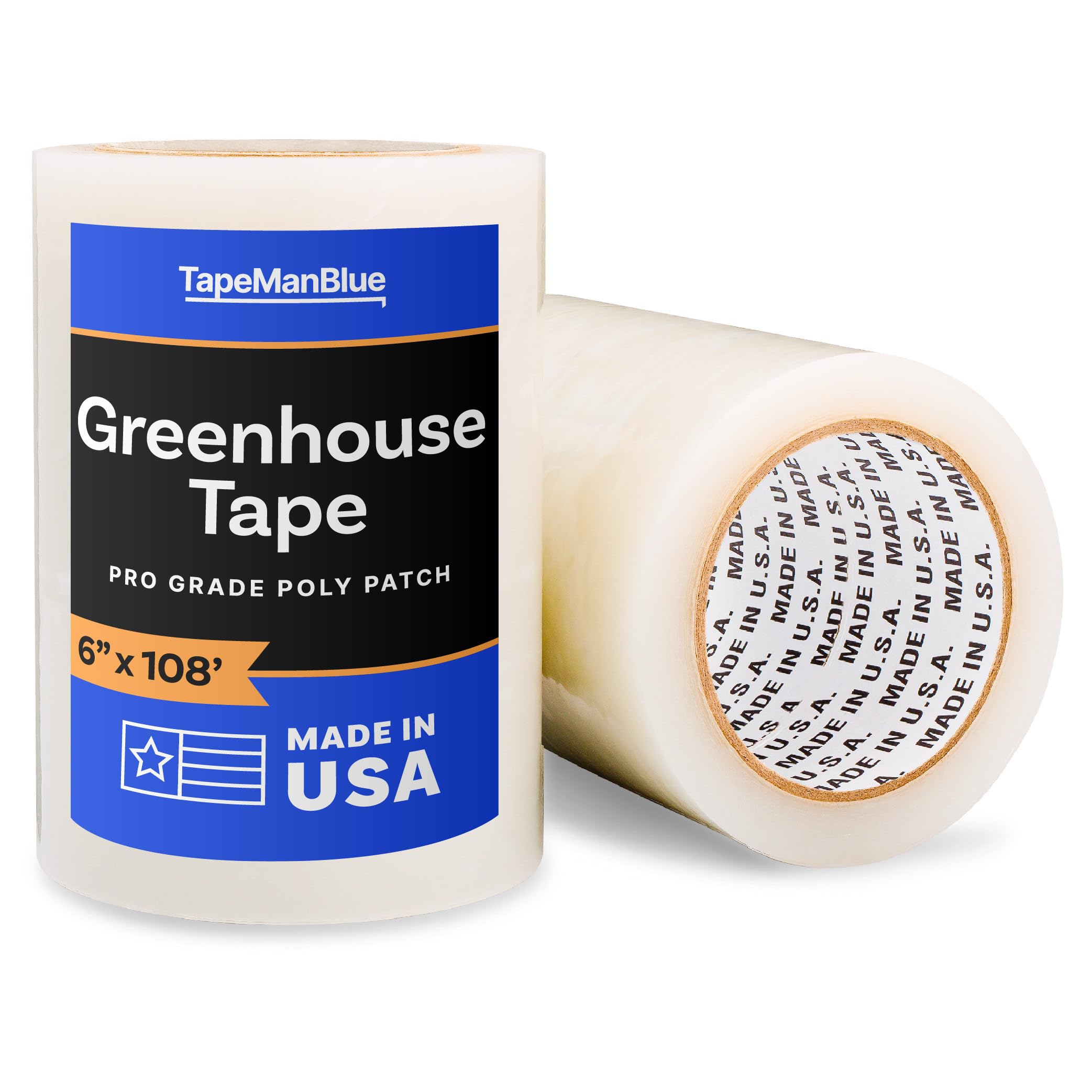 6" x 108' Roll of Greenhouse Repair Tape, Made in USA, Heavy Duty, Clear Poly Patch Tape for Repairing Greenhouses and Plastic Sheeting, UV Resistant Polyethylene Film for Seaming & Splicing