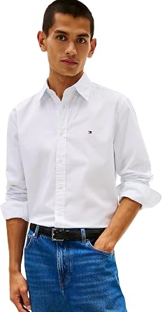 Tommy Hilfiger Men's Flex Poplin Fake Solid Rf Shirt Mw0mw41711 L/S Shirt Pack of 1