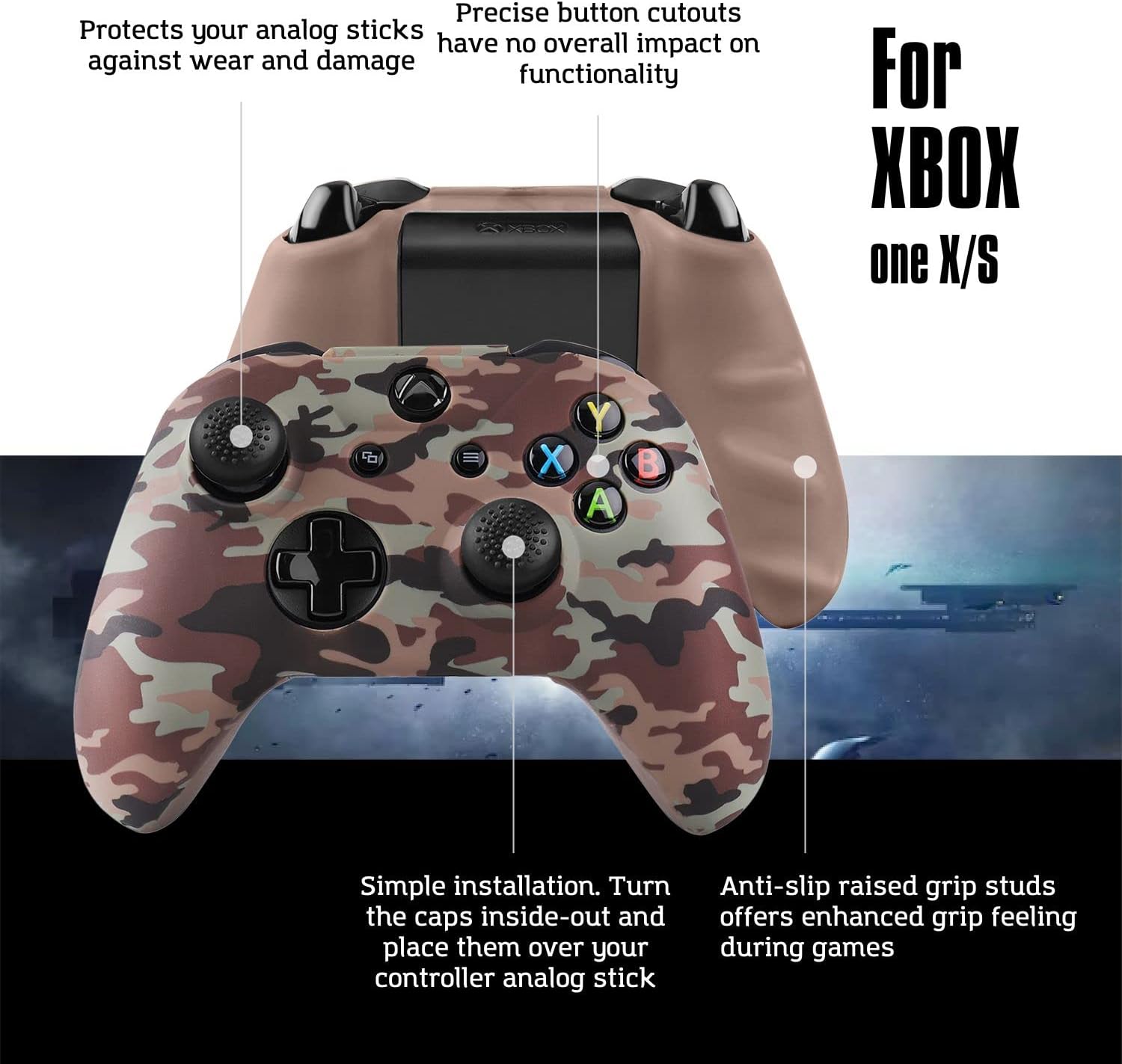 TNP Silicone Skin for Xbox One Controller - Controller Cover for Xbox One S | One X - Anti-Slip Silicone Controller Case Sleeves with 4 Large 4 Small Thumb Grip Caps, Dessert Camo