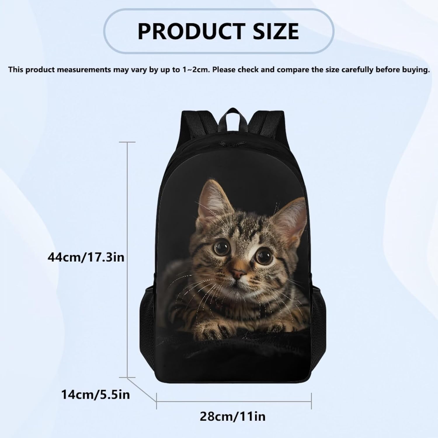 Grey Cat Black School Backpack Lightweight Girls Backpack Durable Travel Bookbag for Boys