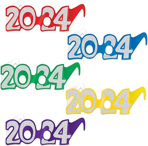 Beistle 50 lentes de papel con purpurina para Año Nuevo 2024, recuerdos de fiesta de graduación, fabricados en Estados Unidos desde 1900