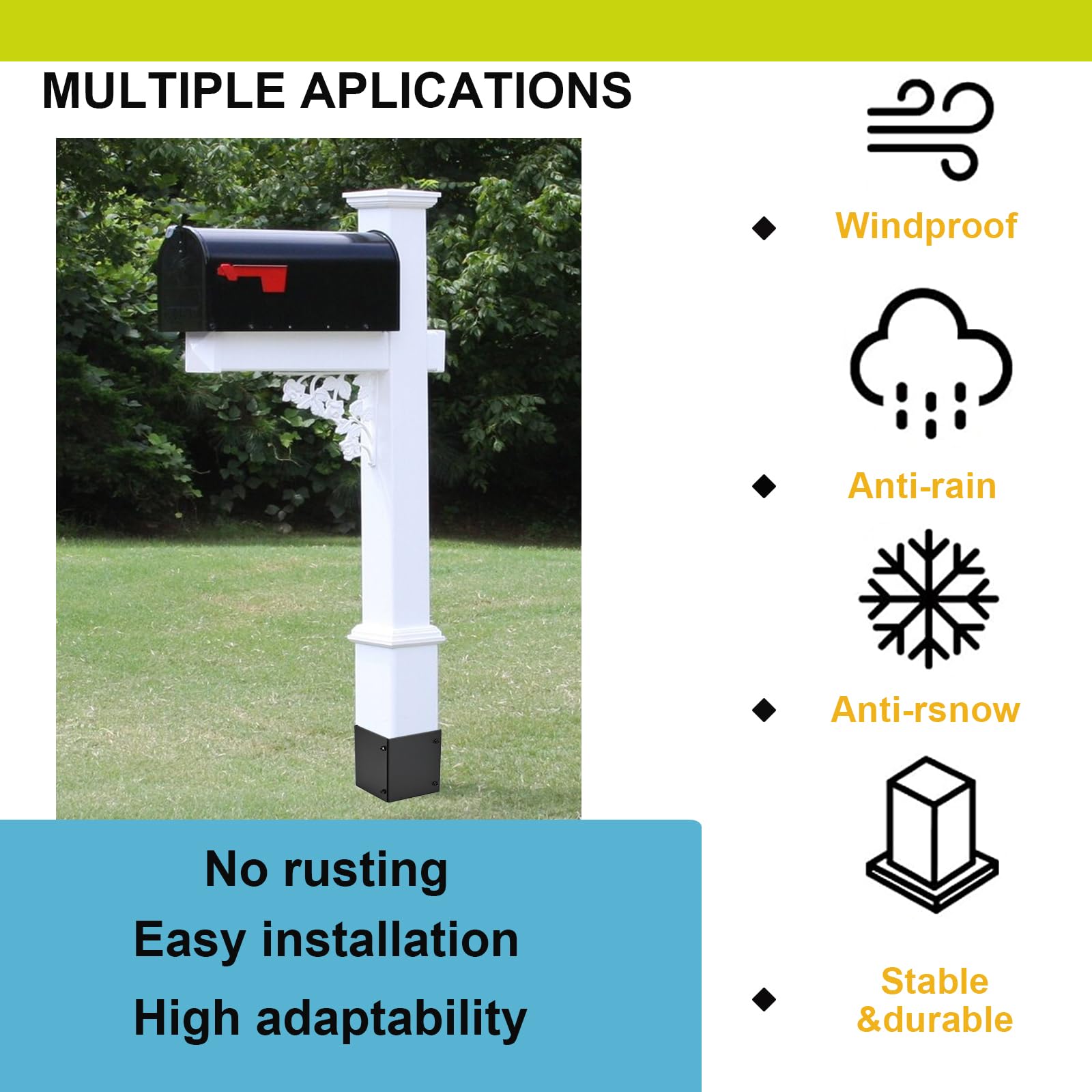 Stainless Steel Adjustable Post Protector (Range 3.3-6in),Protects Deck, Wooden Mailboxes and Fences from Rain and Lawnmower Damage (Black-1 Set)
