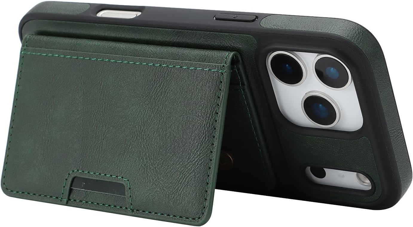 Magnetic case for iPhone 17 Pro max, with a Detachable Wallet case, Magnetic Attraction Design, Supports Wireless Charging, Made PU Leather, Shockproof Protection (Green)