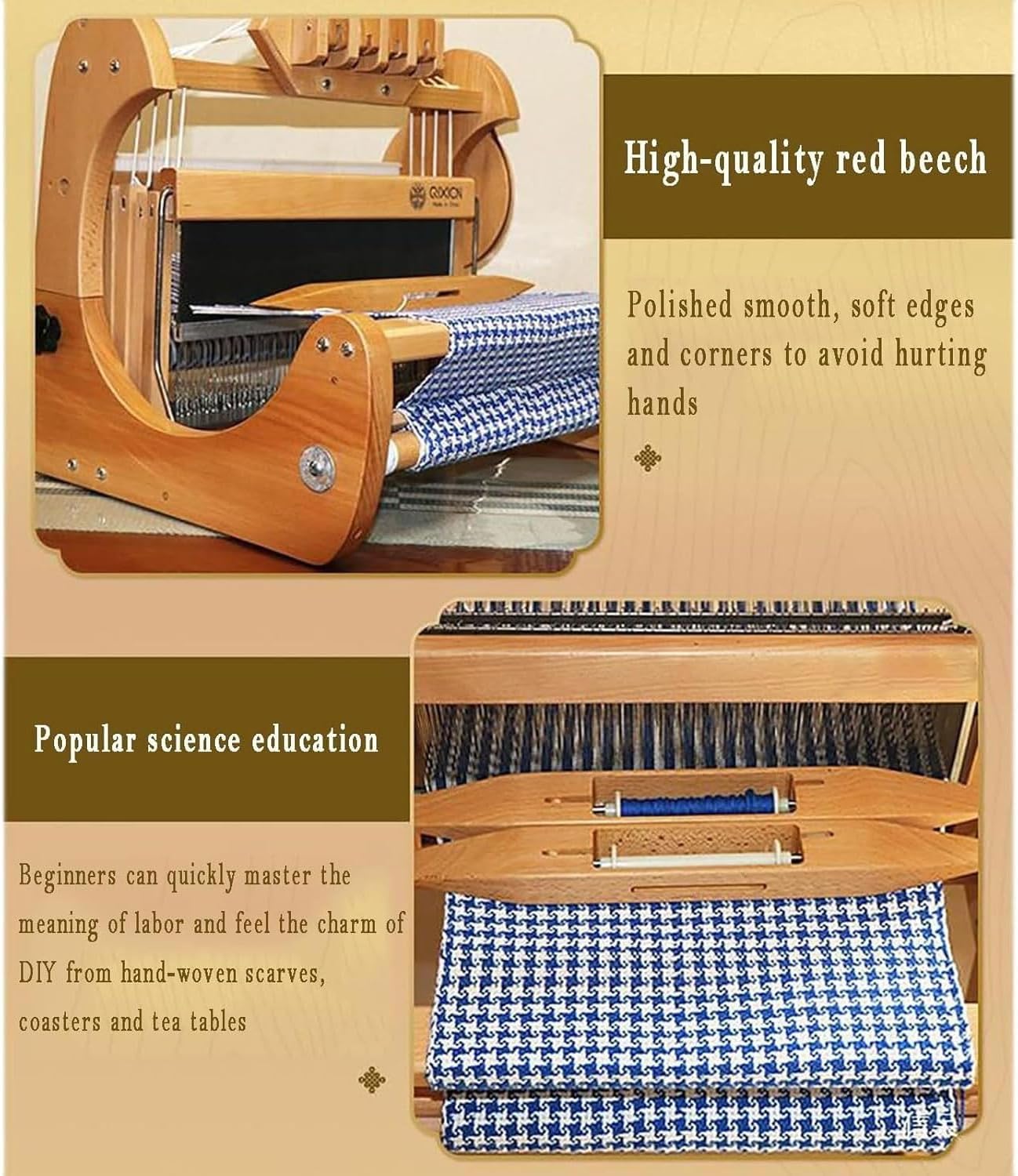 SICWEDIM Wooden Four-Harness Hand Loom, Foldable Tabletop Weaving Machine with Floor Stand,DIY Art Craft Kit, for Beginners